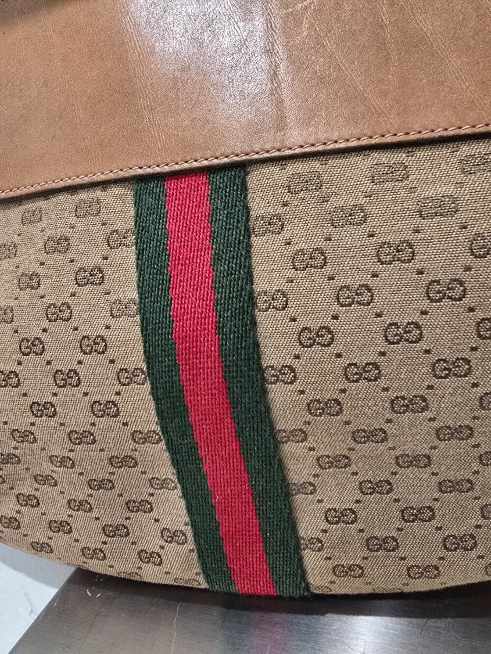 Gucci - Vintage GG Monogram Shoulder Bag, Web Stripe, Made in Italy​​ - Picture 7 of 16